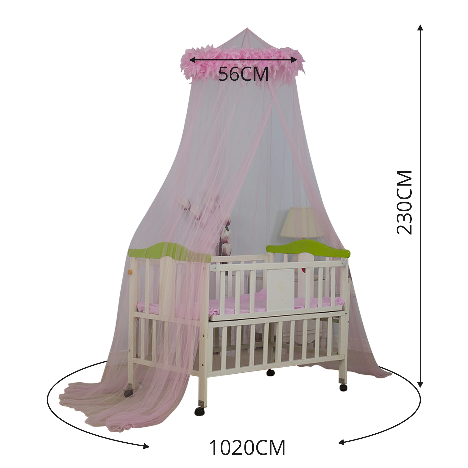 Indoor pink feather decoration children mosquito net bed canopy bedroom baby crib bed tent