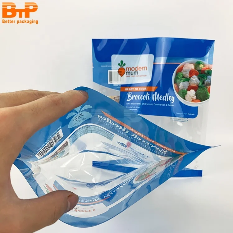 Custom logo printed Fruit food packaging bag fresh  vegetable  standing up pouch of pp recycle plastic bags