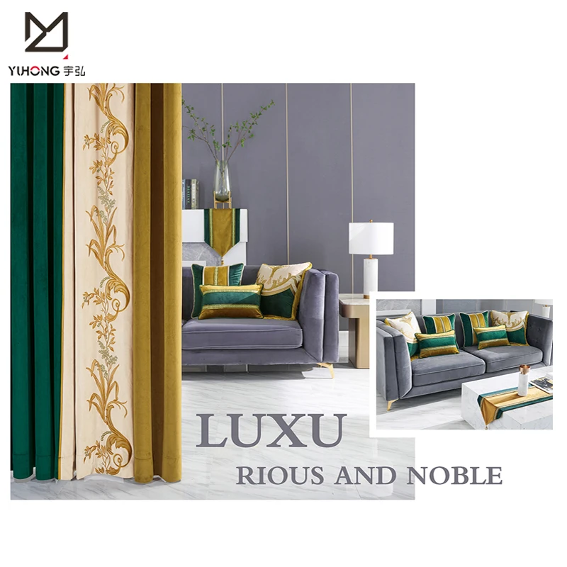 Curtain Bedding Set Classical luxury villa living room Curtains embroidered blackout window arabic curtains for living room