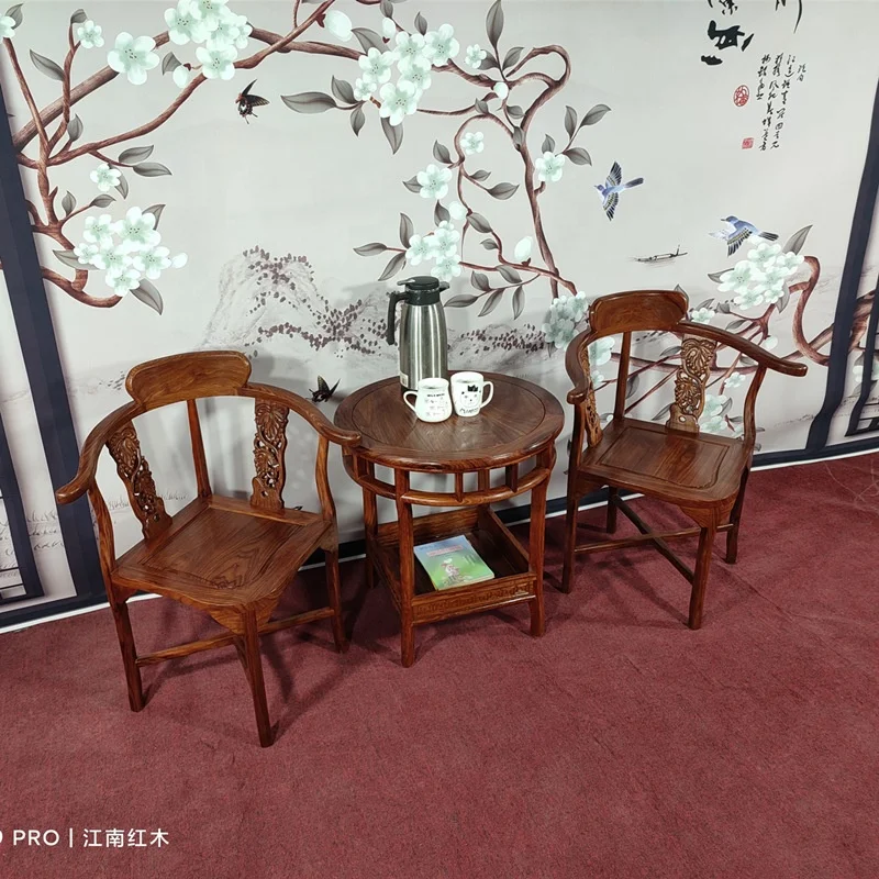 Mahogany furniture solid wood chicken wing wood lover chair Chinese leisure Taishi chair coffee table combination round chair th