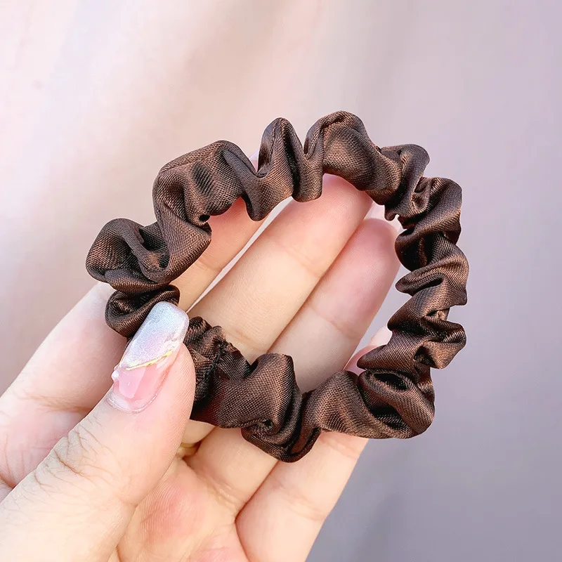 Wholesale Cheap Cute Thin Skinny Satin Scrunchies Women Girls Elastic Hair Tie Small Polyester Hair Scrunchies Custom