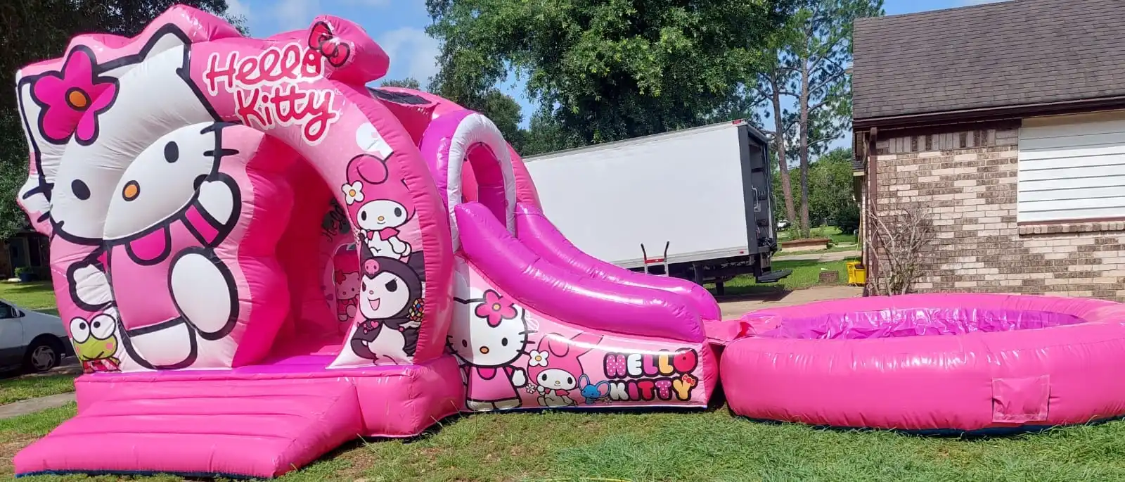 Pink Inflatable Bounce House Combo CAT Theme Jumps Castle With Slides Inflatable Bouncer Combo For Sale
