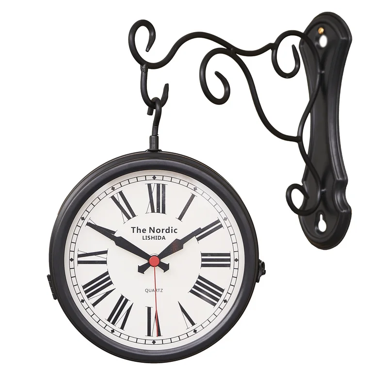 8 inch special antique iron silent quartz clock American metal antique craft living room double-sided wall clock