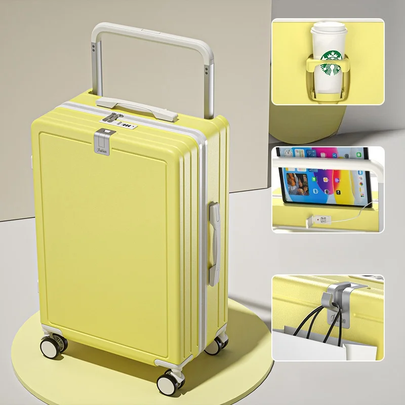 Fashionable Wide Trolley Carry on Laptop with USB charge Suitcase  Cup holder,20inch Wide Trolley Handle Suitcase Cabin suitcase