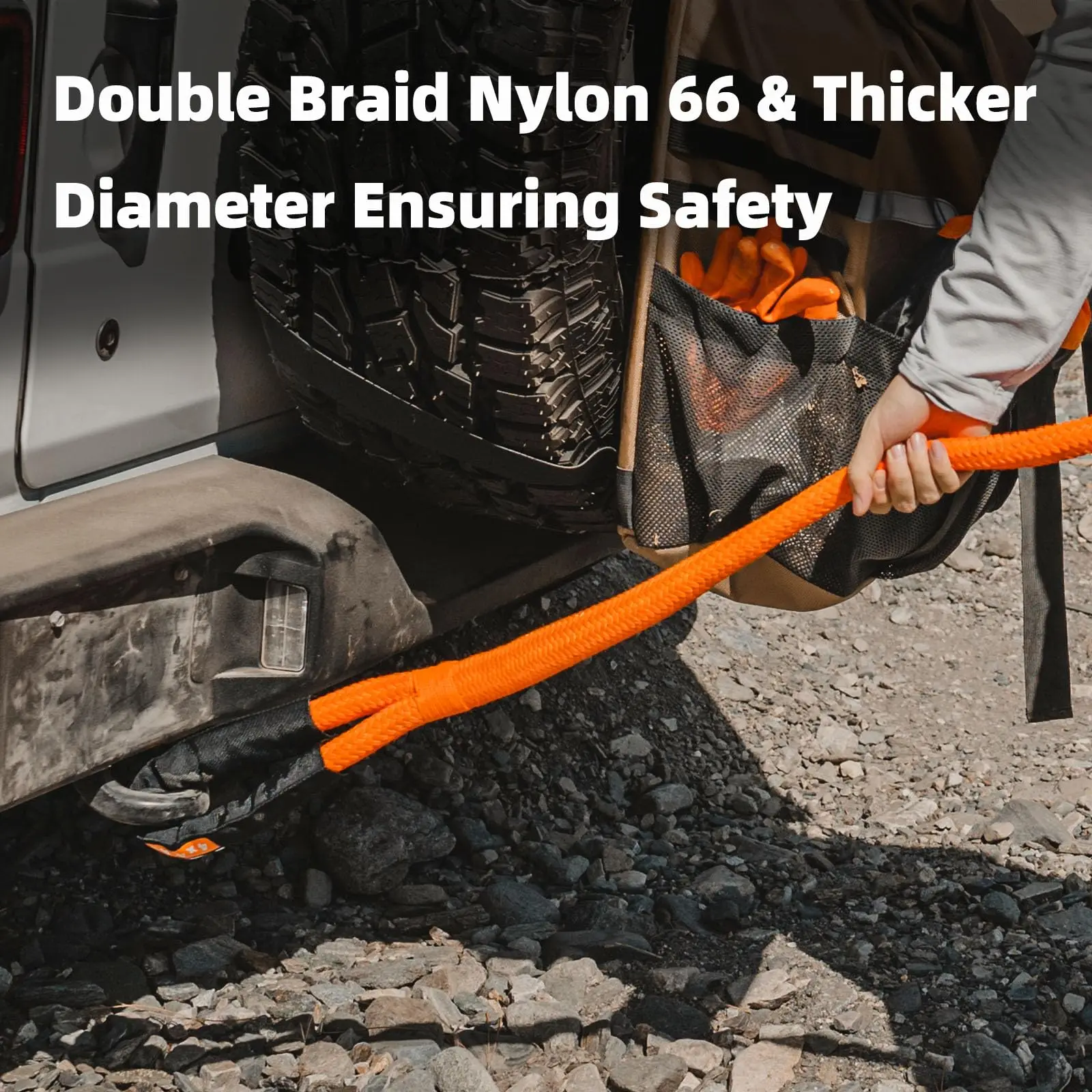 Kinetic Recovery Rope, 48000 Lbs (1in x 30ft Orange) Extreme Duty 30% Elasticity Energy Snatch Strap for 4x4 Offroad Vehicle