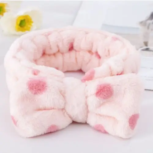 Wholesale Various Color Bowknot Girls Makeup Face Hair Band Flannel Face Wash Hair Band
