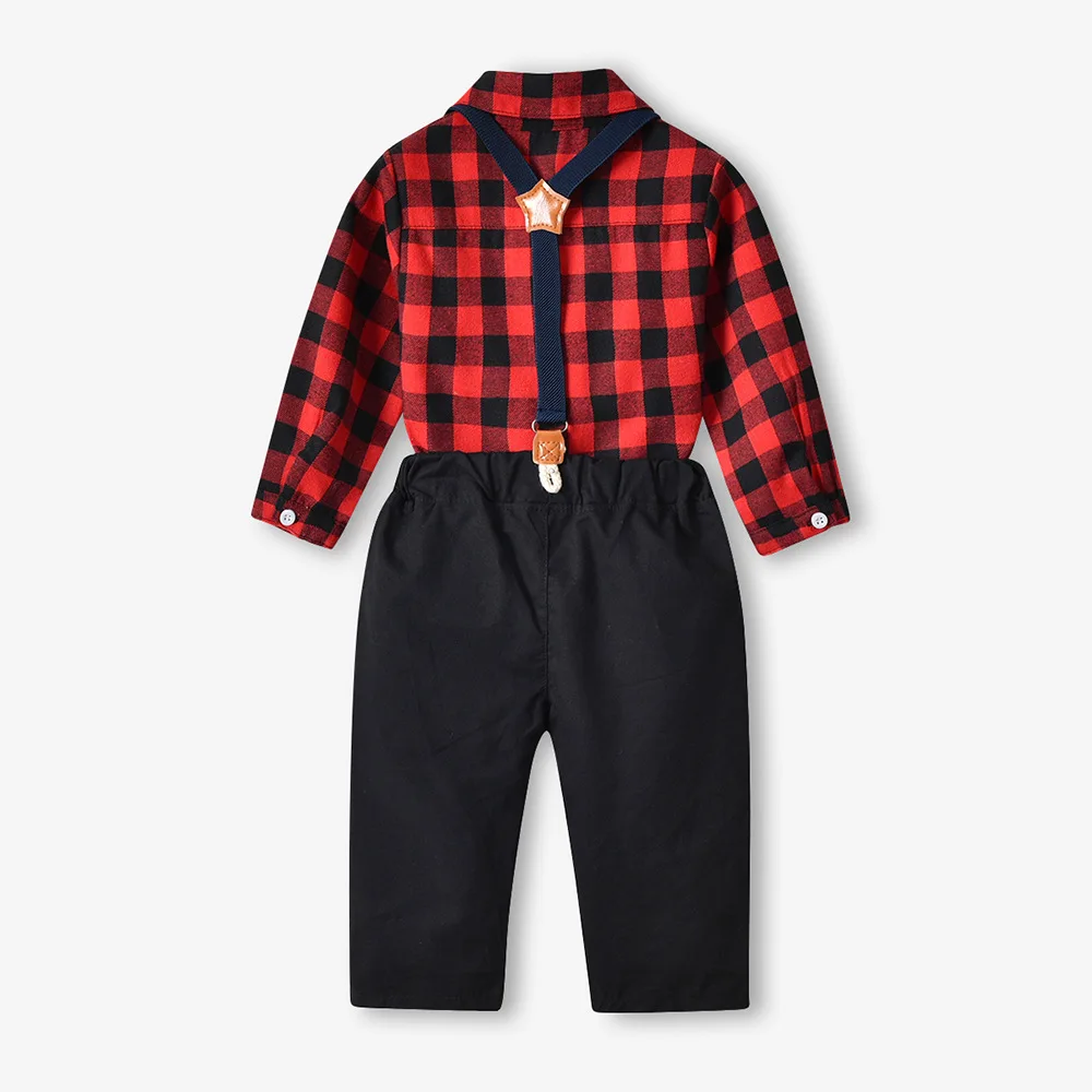 BEIBEIHAPPY Factory Direct Sale Party Boy Dressing Suit Kids Checkered Blouse Gentleman Style Children Formal Clothes Sets