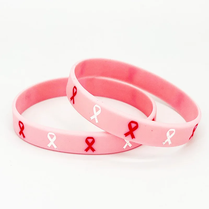 Wholesale Text Printed Breast Cancer Awareness Rubber Silicone Bracelets Pink Ribbon Breast Cancer Awareness Silicone Wristbands