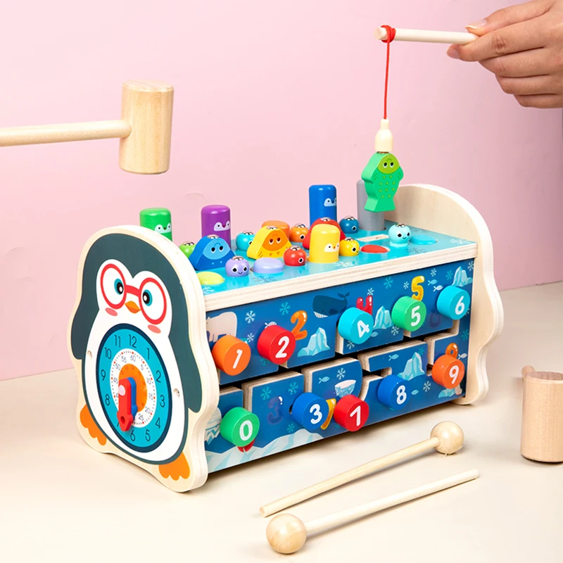 kids Educational toys Multi-functional Children Play Xylophone Musical  Magnetic Fishing Toy Wooden Whack a Mole children Toy