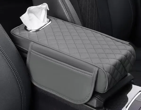 Memory Foam Extender Cushion Protector Tissue Holder Facial Napkin Holder Leather Armrest Box Mat Car Center Console Box Cover