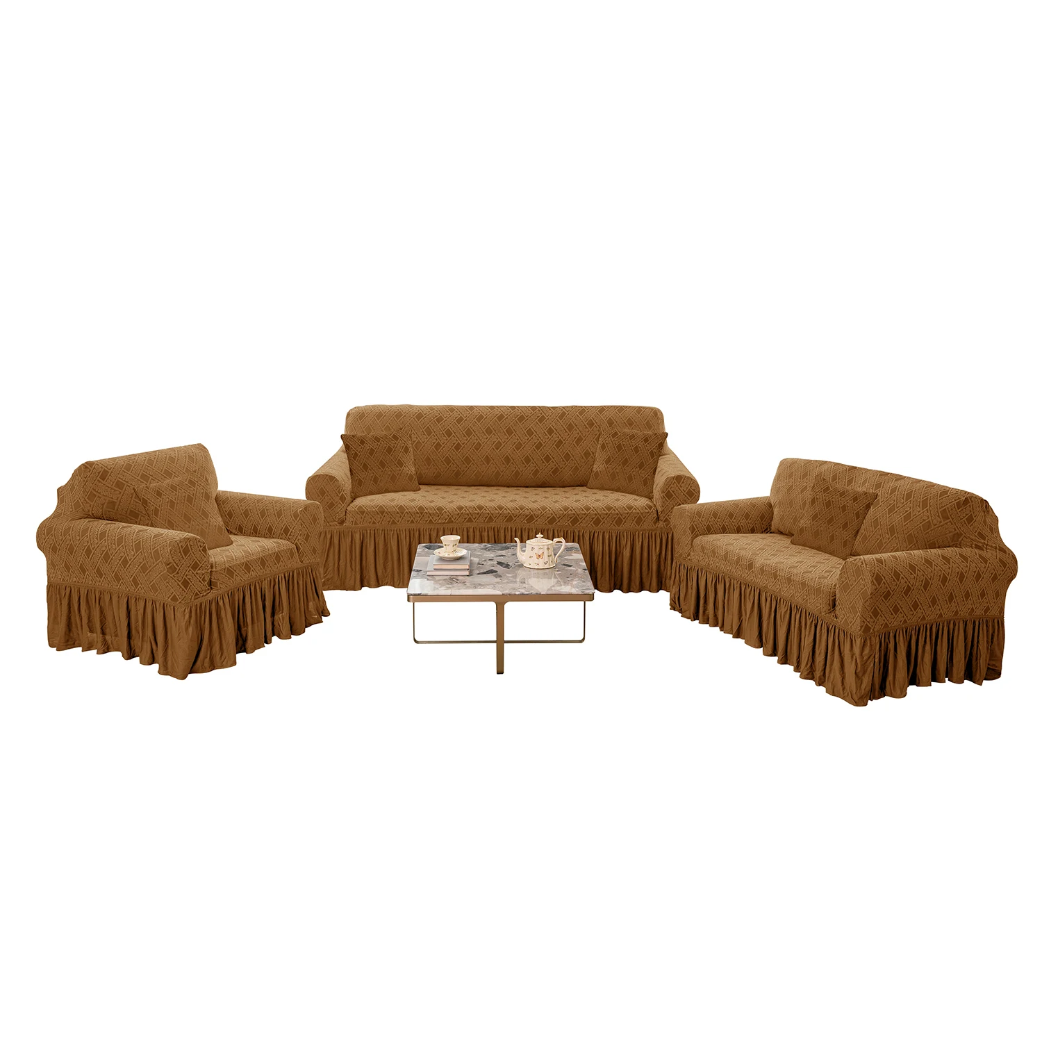 Custom design thick soft knitted stretch elastic 3 seat slipcover sofa cover