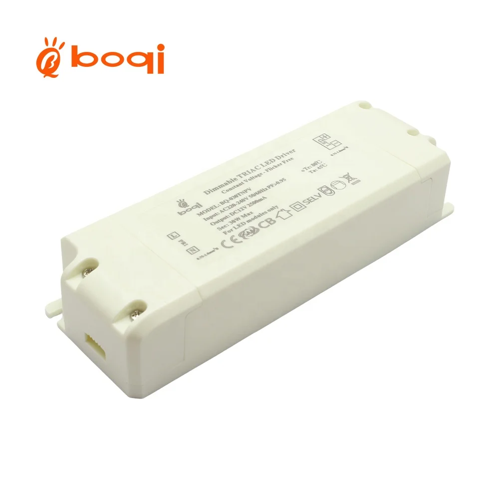 TRIAC Dimmable LED Driver 12v 24v 30W PF 0.95 Flicker Free Constant Voltage with Plastic case