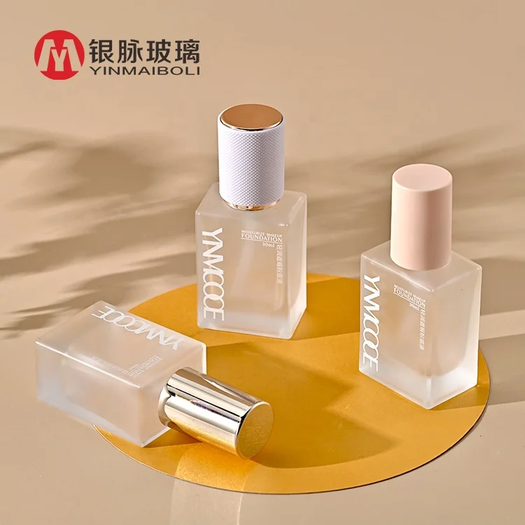 Square Thick bottom frosted 30ml bb cream makeup cosmetic press pump bottle luxury empty liquid  foundation lotion glass bottles