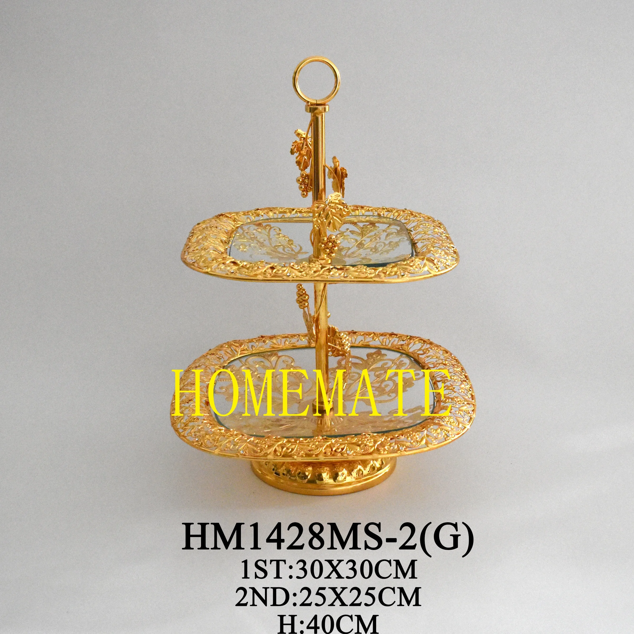 Luxury party craft metal frame three layer glass square fruit candy hanging tray