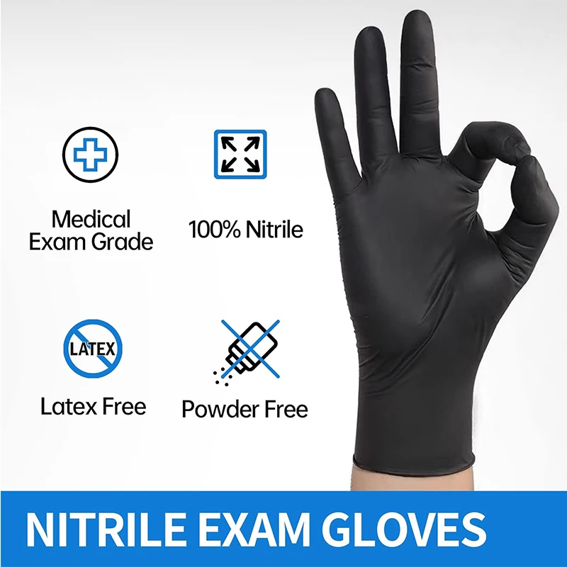 Medical Grade Non-Sterile Black Disposable Textured Nitrile Exam Gloves Powder Free Latex Free