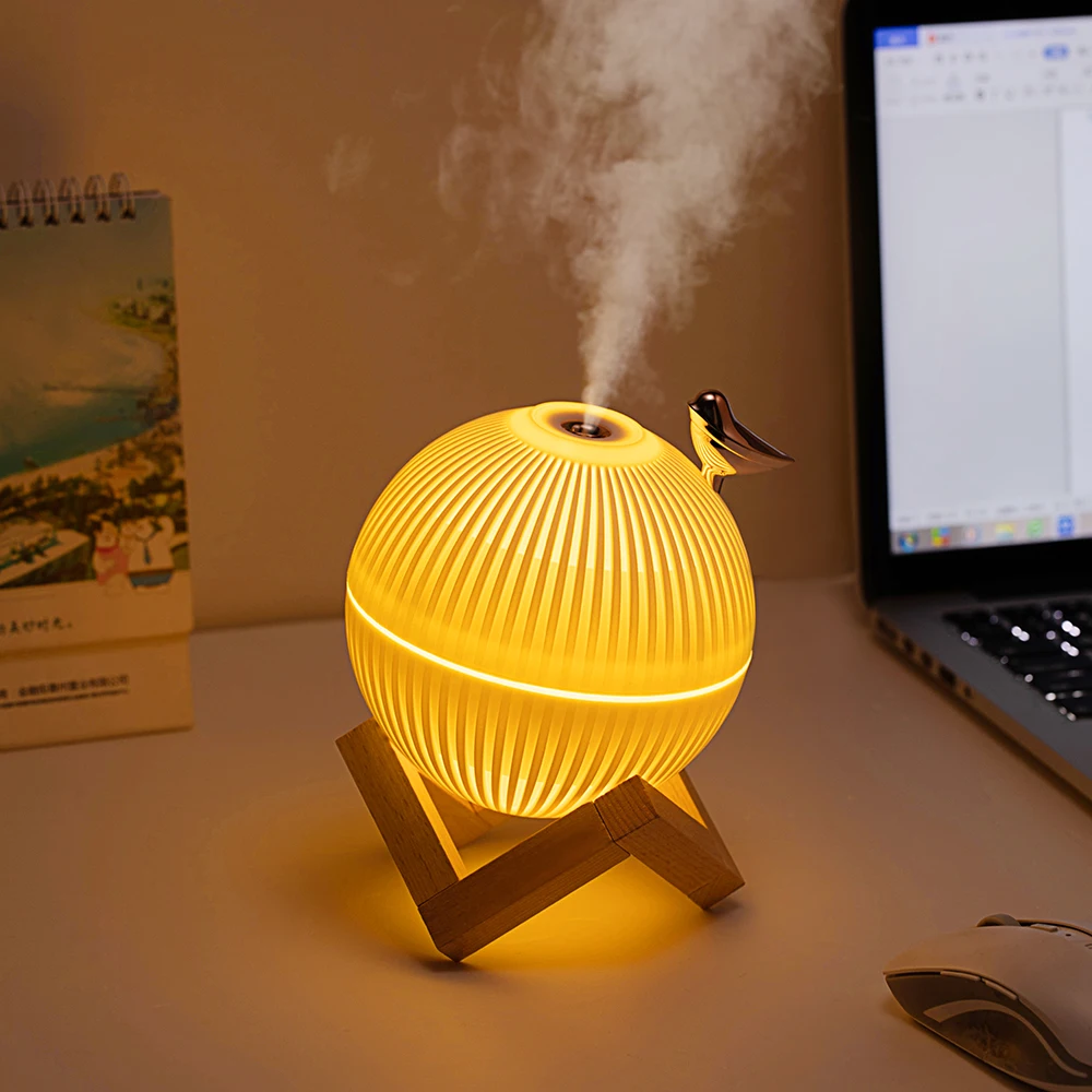 Moon Lamp Humidifier 330ml Mini Rechargeable USB Ultrasonic Night Light Desktop Humidifier Air Diffuser with wood stand base