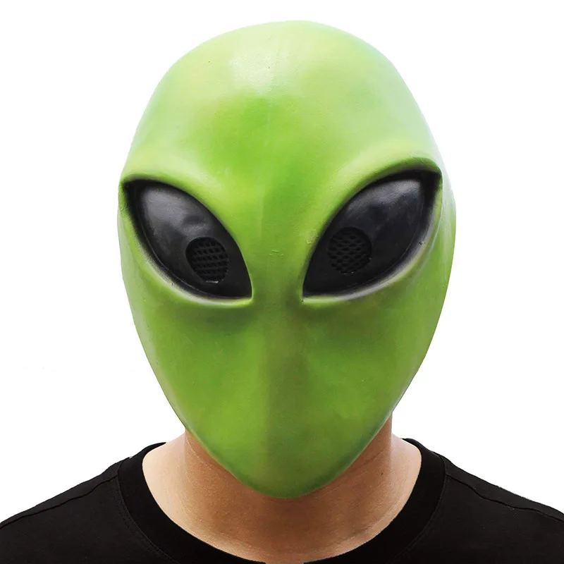 Novelty Green Alien Cosplay Costume Mask Latex Full Head Alien ET UFO Props Masquerade Halloween Mask for Adults
