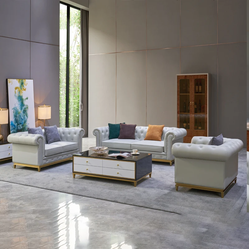 Classic American Style Button Tufted Arm Sofa Sets for Living Room Sectional Sofa 3+2+1 Sets