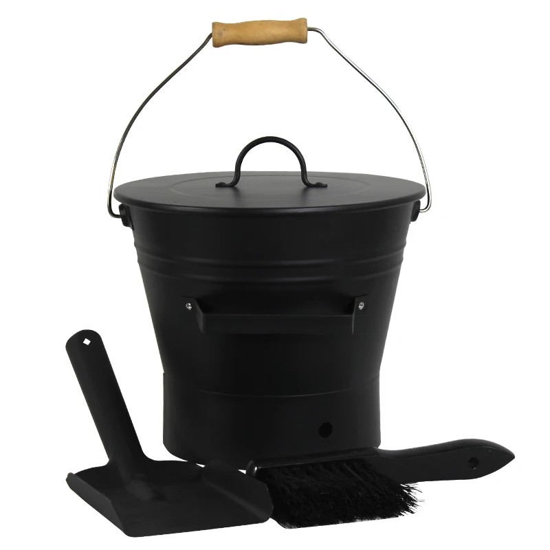 Ash bucket fireplace accessories black metal ash bucket lid ash bucket with shovel