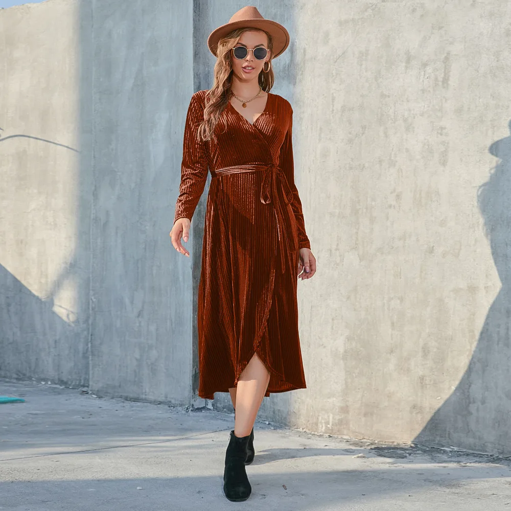 2023 New Arrivals Amazon Winter Dress For Girls Sexy Spring Dress 2023 Velvet Long And Short Sleeve Mid-length Casual Dresses