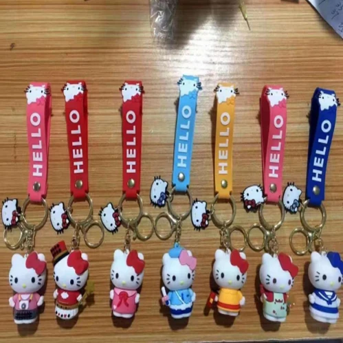 Cartoon Character Hello Kitty Keyring llaveros Rubber Super Mario Pikachu 3D Keychain Backpack Charm Pendant for Decoration