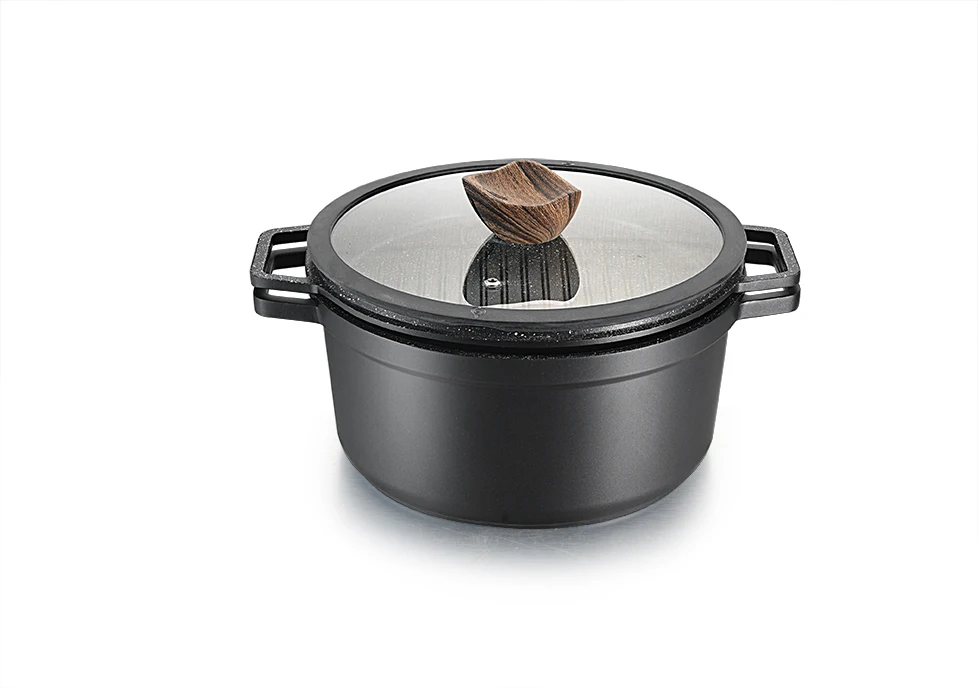 Eco-Friendly Multifunctional Granite Cookware Set with Die-Cast Aluminium Lid Soft Touch Handles for Home Kitchen Cooking