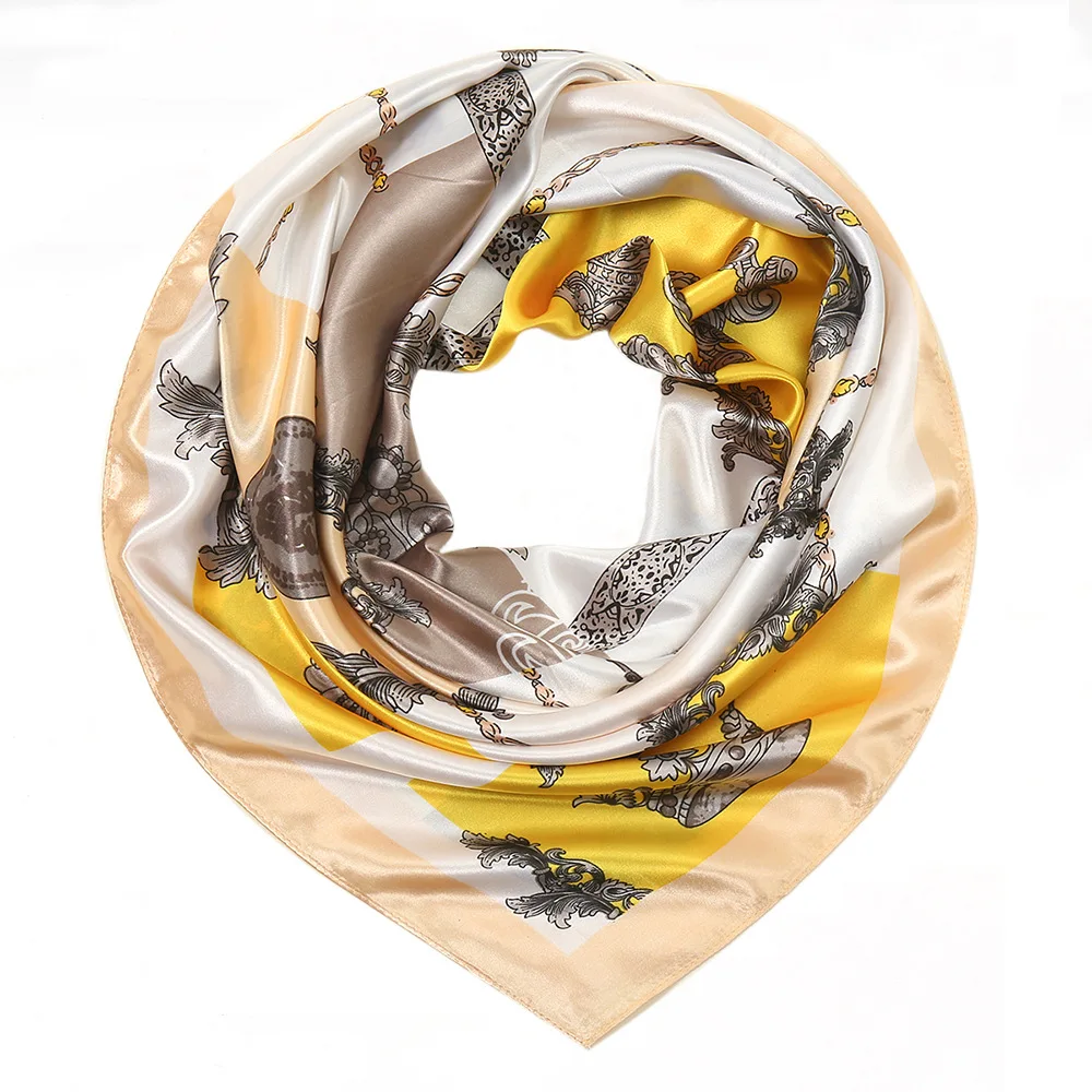 Fashion hot summer plain silk small square sweet high-grade sense chain printed square scarf women