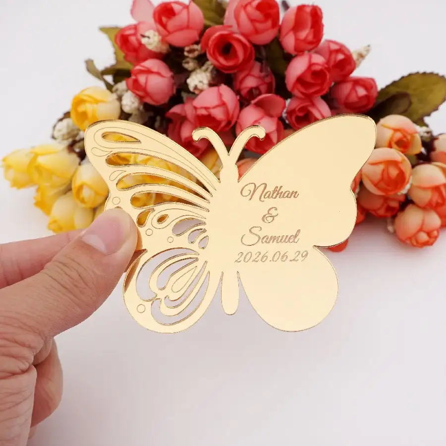 Acrylic Mirror Butterfly Tags Custom Name Date Party Gift Home Decoration Personalized Wedding Invitation Card