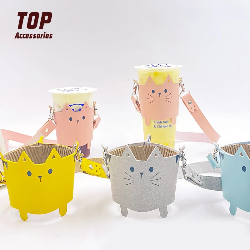 New Arrival Custom Cup Sleeves Kpop Portable Leather Cup Sleeves With Strap