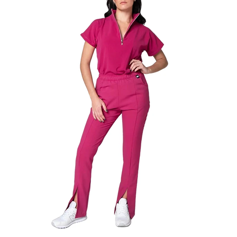 New design rayon viscose premium scrub suit zipper female nurse thick green blue white lavender scrub suits for women with logo