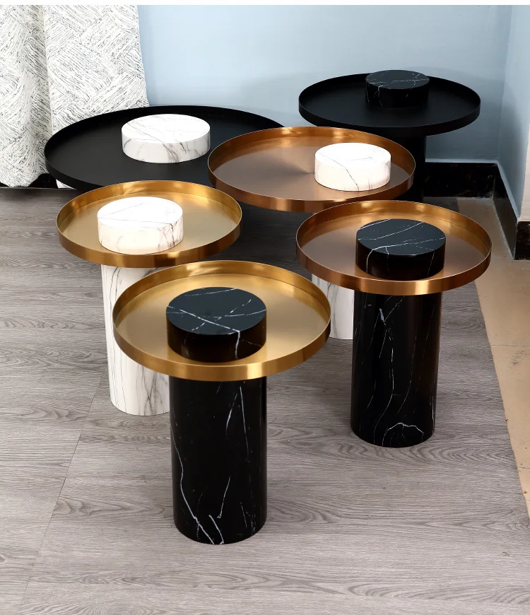 Runxi Luxury end table design small marble base round side table for living room furniture