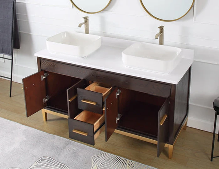 60 дюймов, двойная раковина-Беатрис, раковина для ванной комнаты с белым инженерным камнем, двойная мебель для ванной комнаты