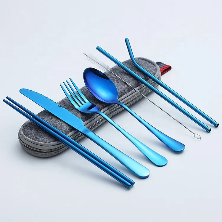 
2021 Royal Restaurant Long Handle Portable Silver Cutlery Stainless Steel Flatware Set 