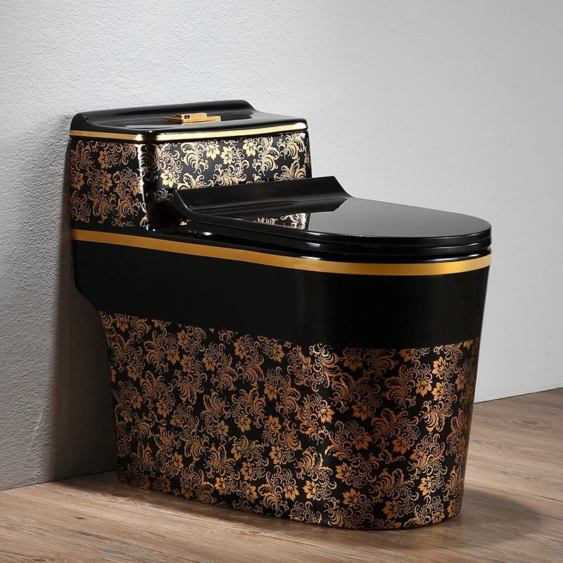 Luxury sanitary ware black and gold color toilet bowl bathroom porcelain one piece color toilet wc black and gold toilets