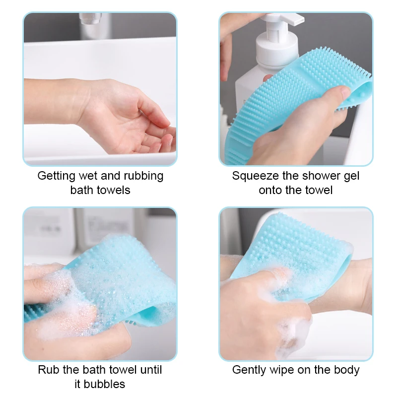 Silicone Body Scrubber Bath Brush Exfoliating Shower Brush Bath Belt Body Scrub Back Massage Brush Cleaning Strap Bathing Tools