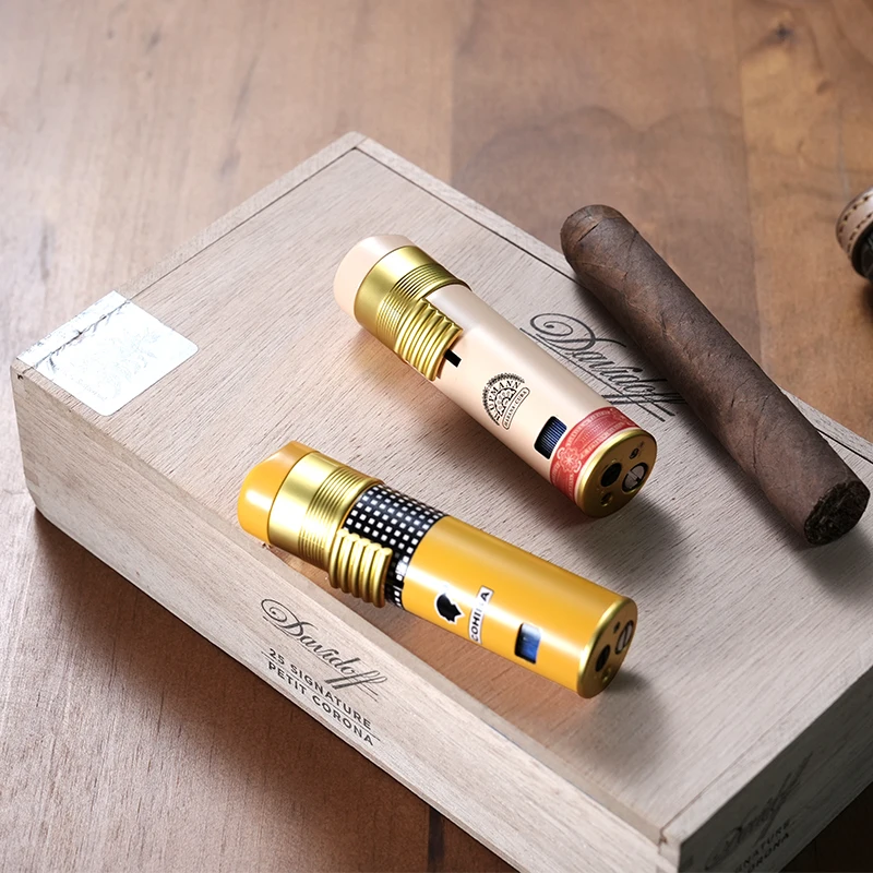 Triple Flame Cigar Lighter Built in Cigar Rest and Cigar Punches