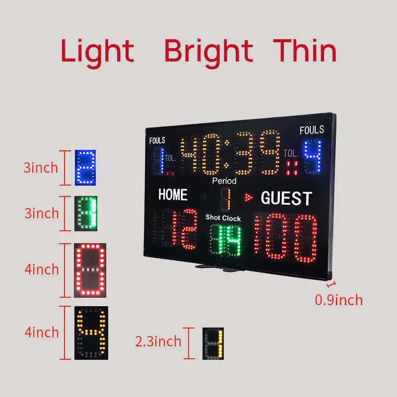 Multi-functional Professional Digital Electronic Scoreboard LED Timer Score Display Basketball Scoreboard with 24s Shot Clocks