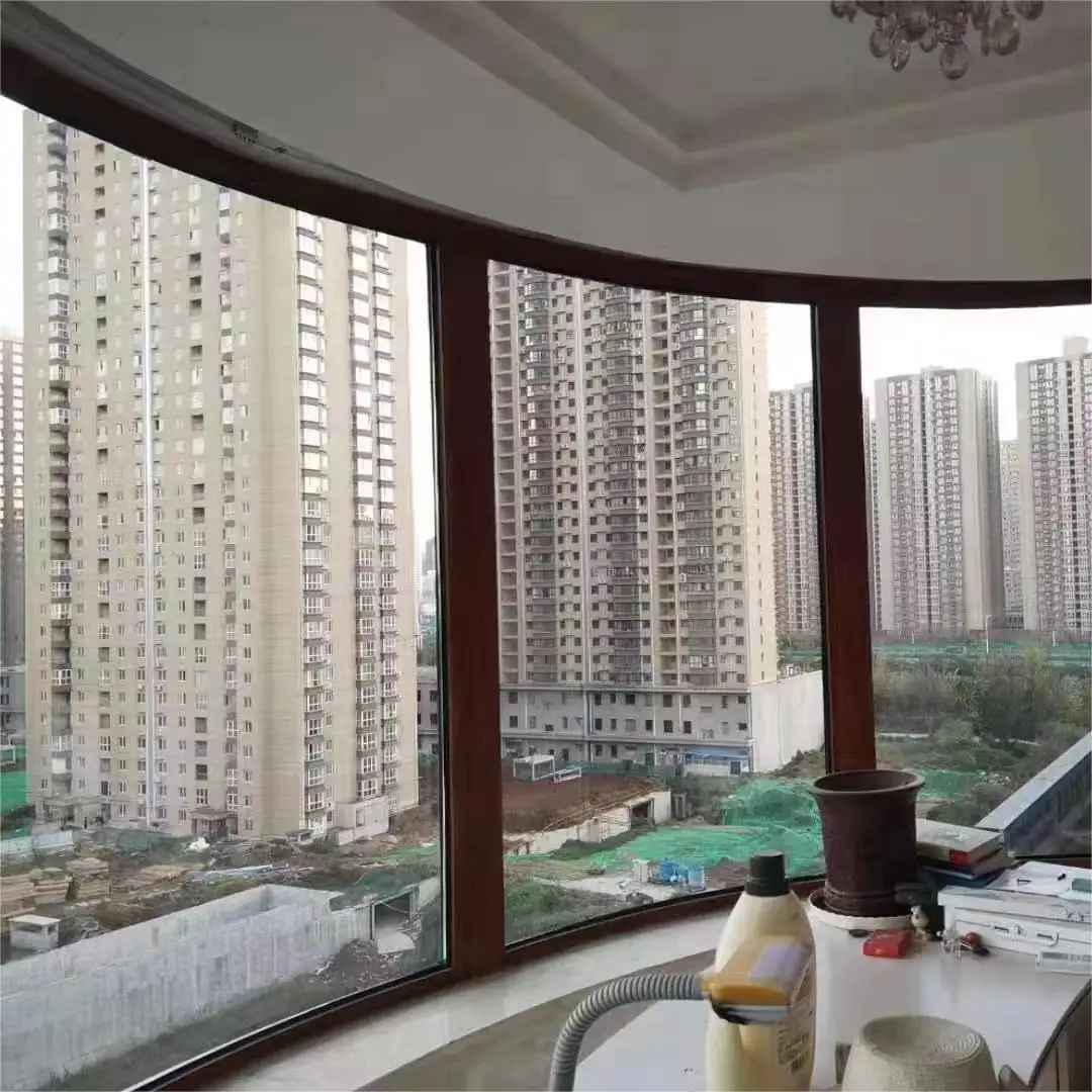 Aluminum curved windows glass fixed window wall customized size factory seamless welding arc french window