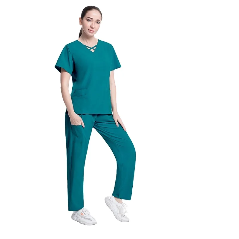Hot Selling Coolish Fast Dry Smooth Fabric Nursing Scrub 2-Piece Long Pants for Hospital Use-for Salon Uniforms Doctors Surgeons