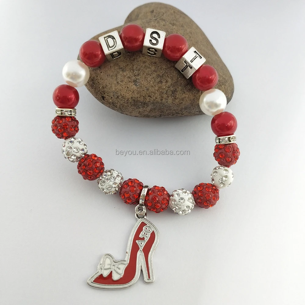 Custom Sorority Letters DELTA DST University Black Women Society Metal Bead Charm Handmade Pearl Elastic Bracelet Bangle Jewelry
