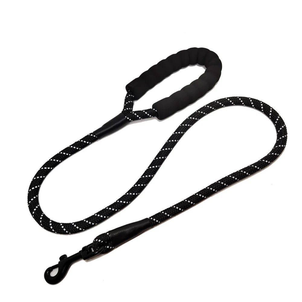 Wholesale 5FT Strong Heavy Duty Clasp Soft Rubber Handle Reflective Climbing Nylon Rope Dog Running Leashes