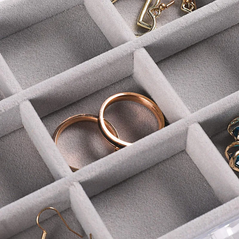 Acrylic Transparent 5 Layer Jewelry Storage Box Clear Velvet Earring Organizer with Drawers Rings Display Case  Holder Tray