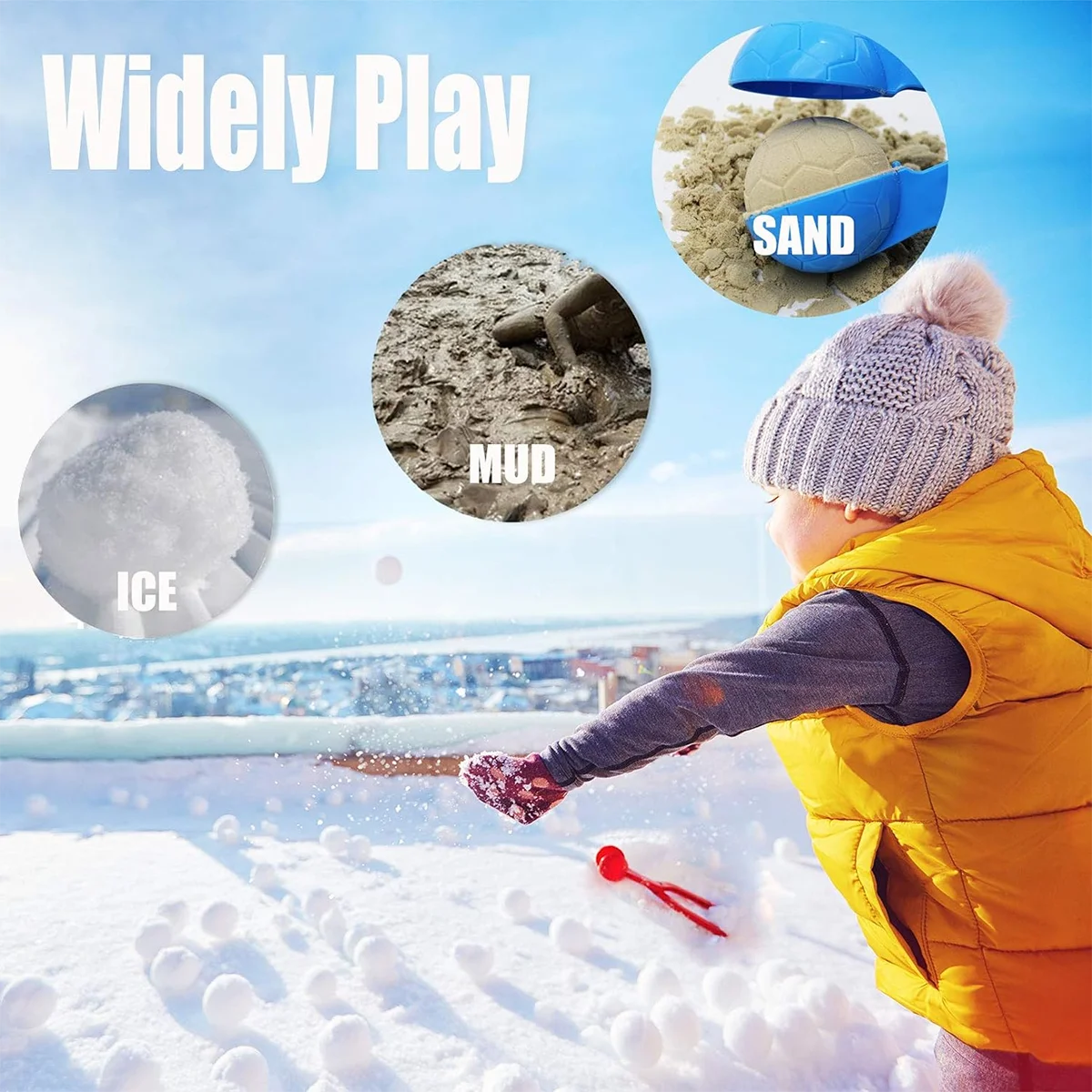 ET Snowball Maker Toy Winter Snow Sled Outdoor Snow Ball Makers Toys Kit for Kids Removable Snow Clip Toys for Boys Girls