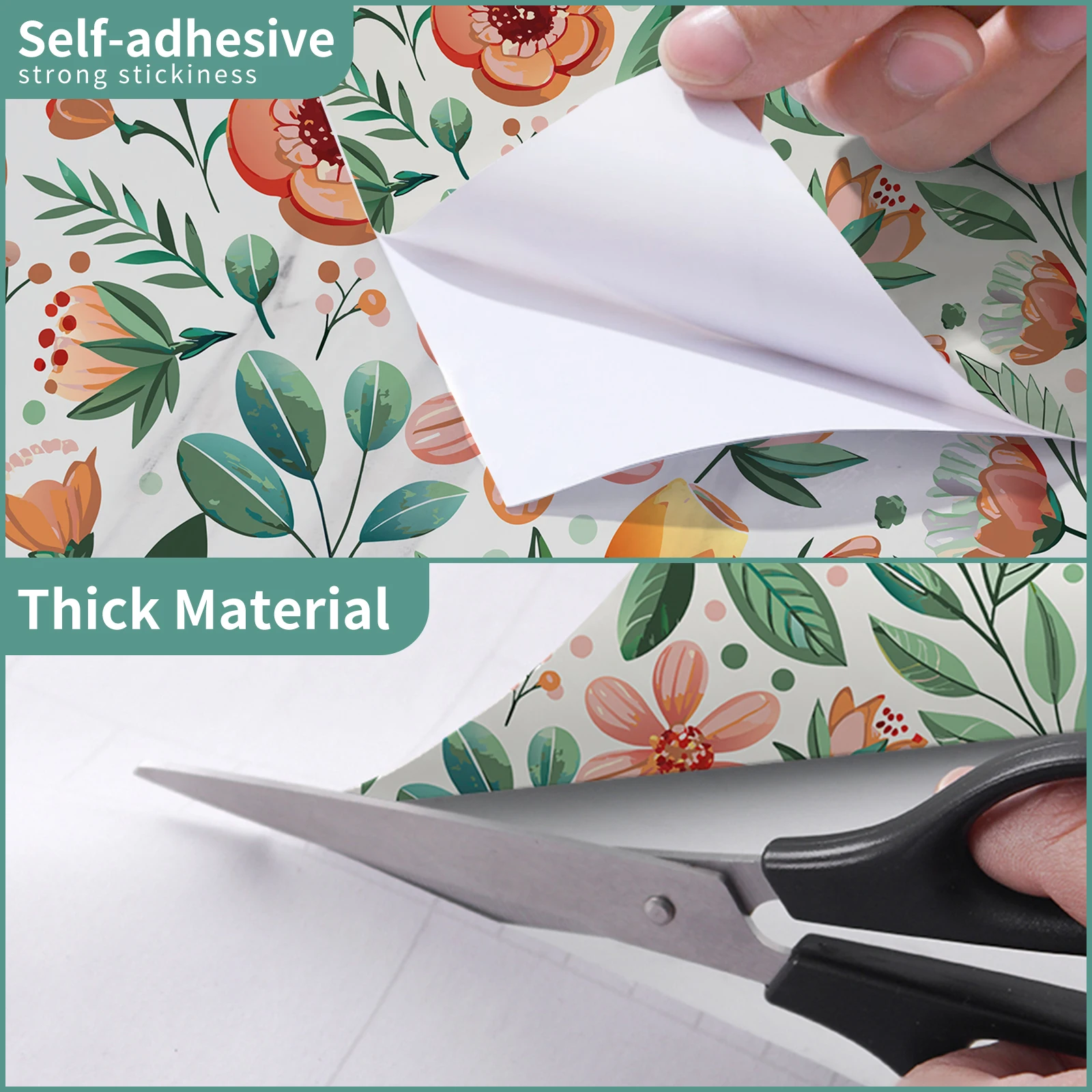 17.32*118.11inch floral Wall Paper Waterproof Removable Wallpaper Oil-proof Peel and Stick Home Decor Wall Sticker