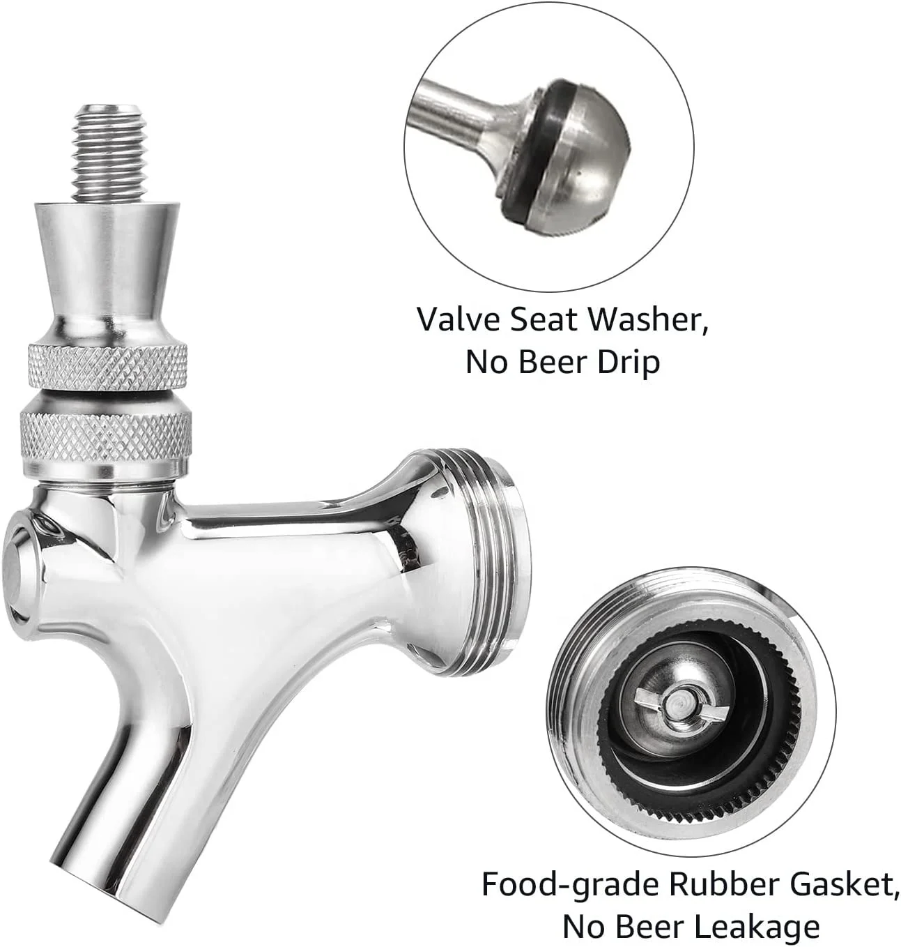 Beer Faucet Stainless Steel Beer Tap Faucet Keg Tap with Beer Faucet Tap Handle, Beer Tap Faucet Plug, Draft Beer Keg Tap Faucet