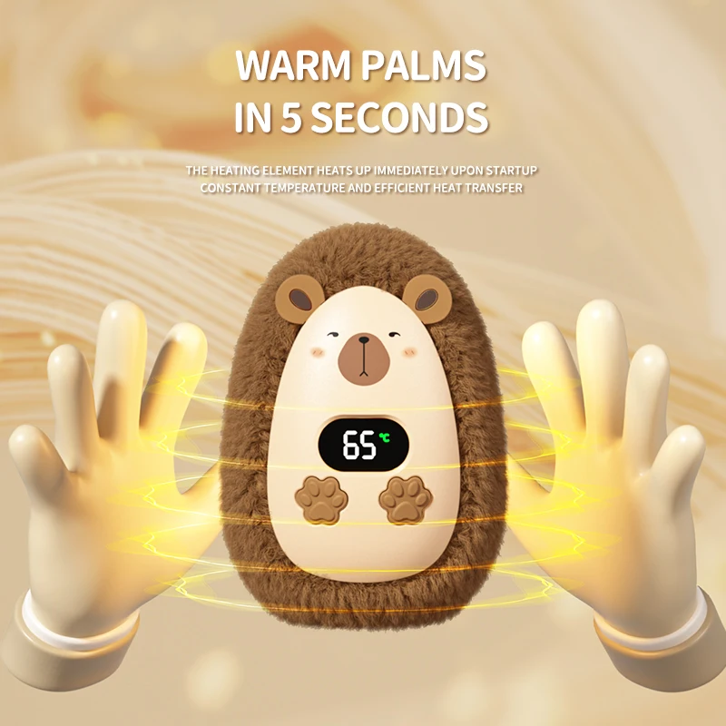 Winter Gift Digital Display Thermostatic Reusable Hand Warmers Heating Electric Cute Fluffy Comfortable Pocket Hand Warmer
