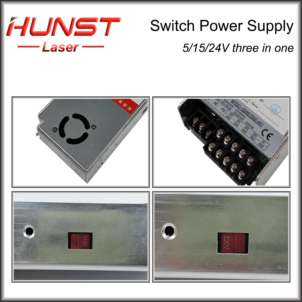 Hunst 500w Switching Power Supply 3 In One Switch Power Supply Input 110v/220v Output 24V 12A 15V 5V  for Laser Marking Machine