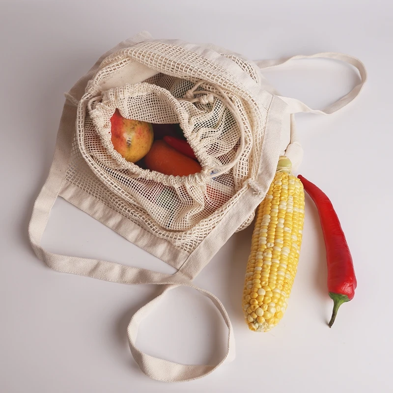 OEM wholesale cheap cotton mesh handbag for fruit & vegetable mesh bag logo customized