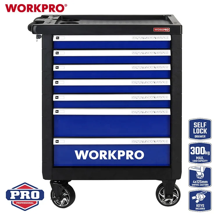 WORKPRO 195PC EVA Tray Mechanic Maintenance Trolley  Chest Workshop Tools Rolling Cart Cabinet Tool Set