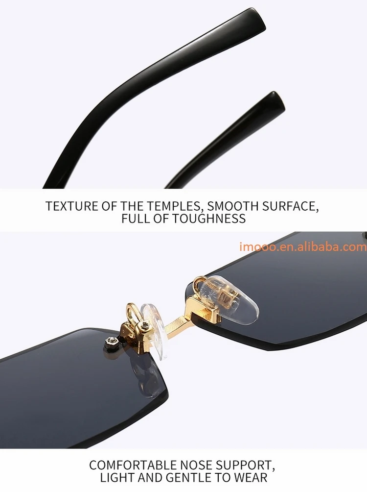 Factory Price Rimless Sunglasses UV Protection Rectangle Fashion Popular Women Men Shades Small Square Sun Glasses